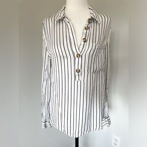 Dynamite White Stripe Half Button Down Shirt - Size Medium